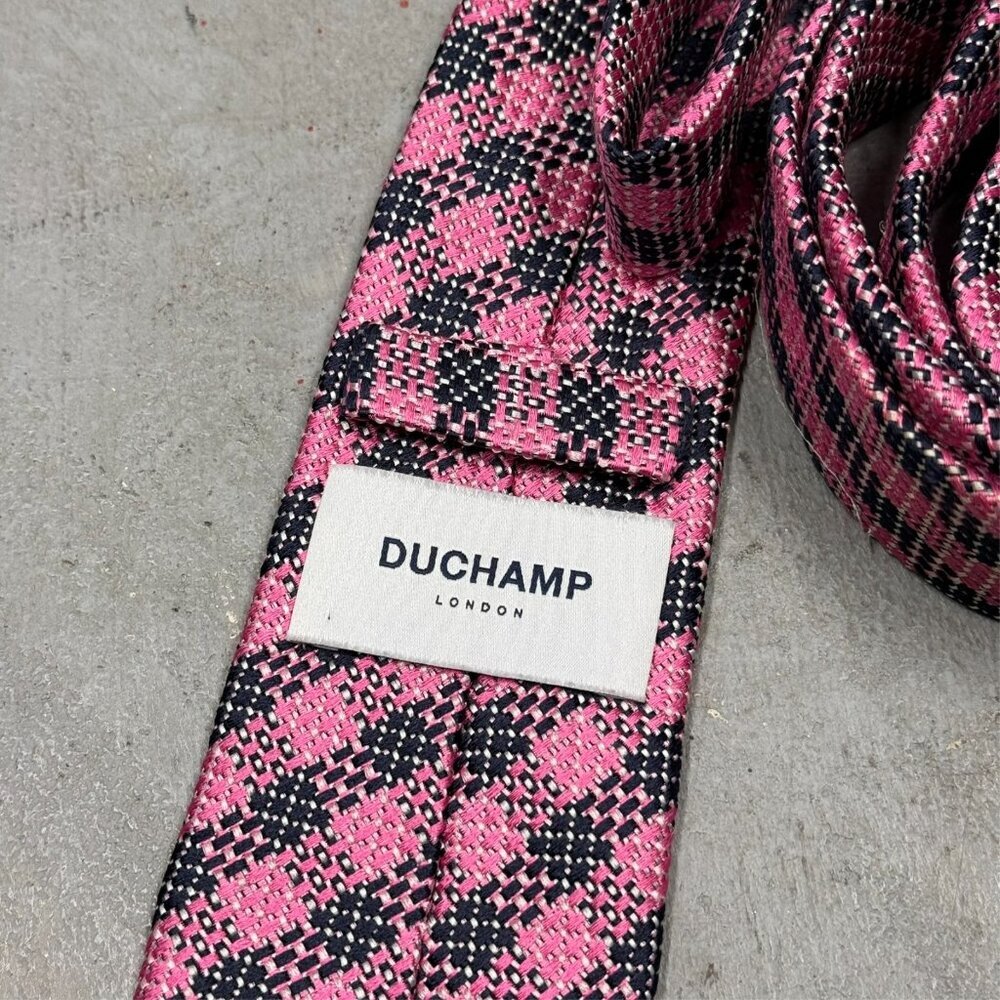 Duchamp London Tie 100% Silk Made in Italy Plaid Woven Pink 2.75" - Picture 4 of 6